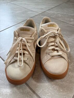 adidas Beige Suede Sneakers with Gum Sole and leopard back